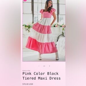 Pink and White Tiered Maxi Skirt